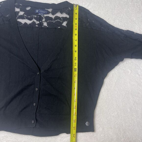 American Eagle Black Womens Cropped Cardigan Lightweight XL Lace Fairygrunge Y2K - Picture 11 of 12